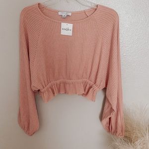 Ribbed ruffle bottom bell sleeved crop top